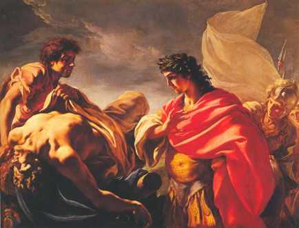 Aquiles ante el cadáver de Patroclo, por Guido Romano, s. XV.