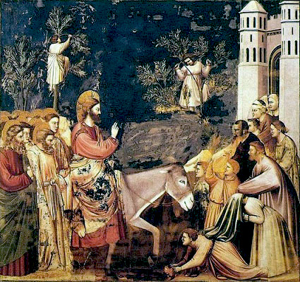 Jesús entrando en Jerusalén montado en un asno. Giotto di Bondone (1304-13). Fresco. Capilla de los Scrovegni, Padua.