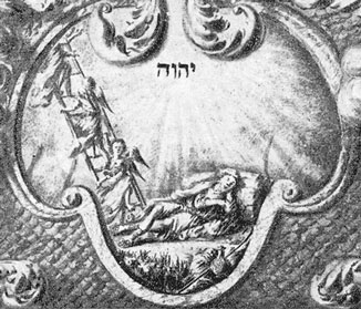 Sueño de Jacob. Escala celeste presidida por el Tetragramma. Abraham Cohen de Herrera, Puerta del Cielo.
