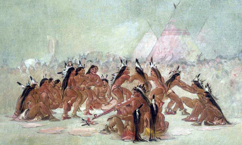 Danza de la Pipa (Calumet). Pintura de George Catlin.