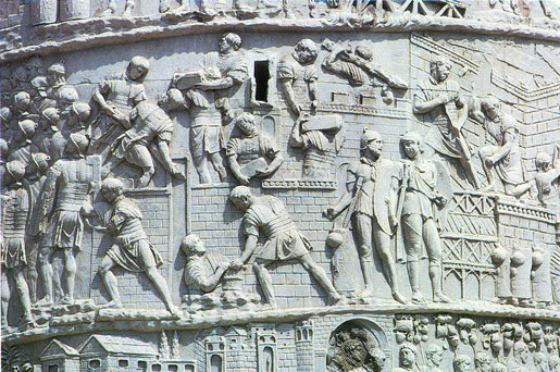 Soldados construyendo. Detalle de la Columna Trajana. Roma, 114 d. C.