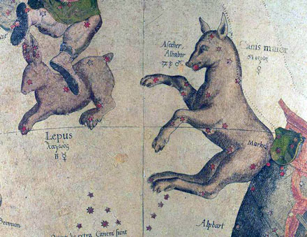 Constelación de la Liebre. Mapa de Mercator, 1551