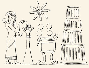 Símbolo de ziggurat un sello cilíndrico, período neo-babilónico