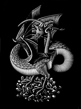 DRagón, dibujo de M. C. Escher, 1952