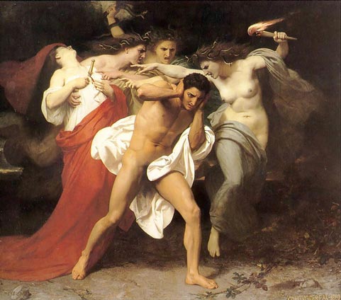 Las Furias persiguiendo a Orestes que ha matado a su madre Clitemnestra