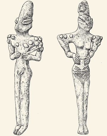 Figurillas humanas masculina y femenina (de Eridu y Ur), quinto milenio a. C.