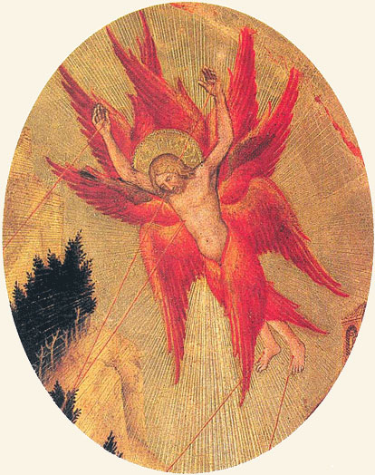 Jesús como querubín. Detalle de la pintura San Francisco recibe los estigmas. Gentile da Fabriano, h. 1420.