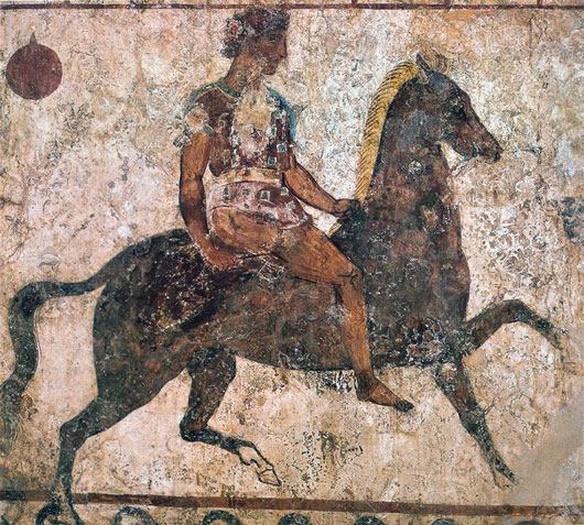 Jinete. Fresco de una tumba de Paestum.