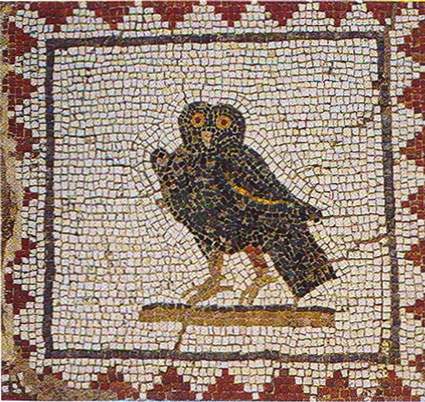 Lechuza en un mosaico romano.s. II a. C.