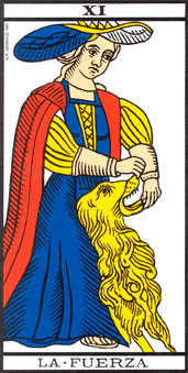 EL león del Arcano 11 del Tarot de Marsella, La Fuerza.