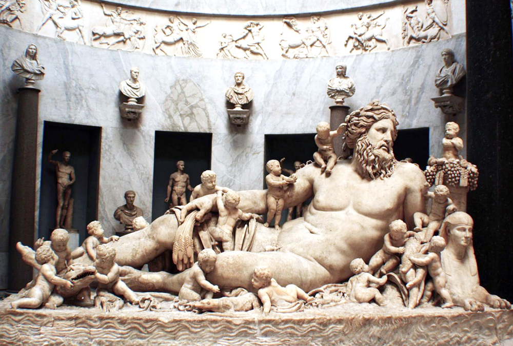 Imagen simbólica del río Nilo con el dios recostado. Museo Chiaramonti, Museos Vaticanos, Roma.