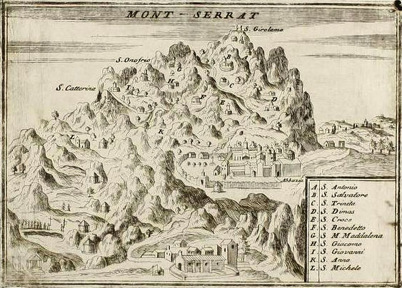 Montserrat. Grabado de Coronelli, 1710.