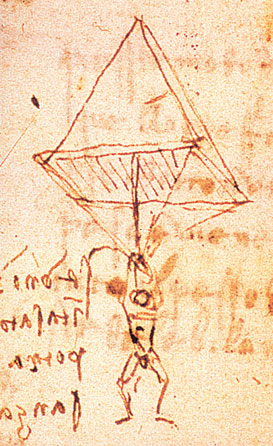 Leonardo da Vinci, estudio de paracaídas, c. 1485.
