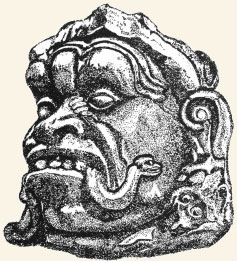 Mascarón de Copán. Dibujo de Rafael Rosas Monroy
