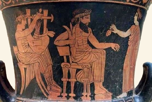 Crátera etrusca. Asamblea olímpica: Apolo, Zeus y Hera, 420-400 a. C. Museo Arqueológico Nacional. Madrid.