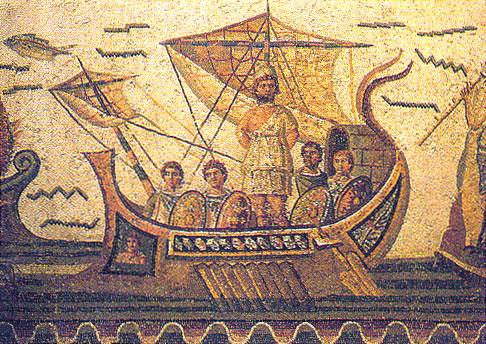 Ulises atado al mástil. Pavimento de mosaico. Museo Nacional del Bardo, Túnez