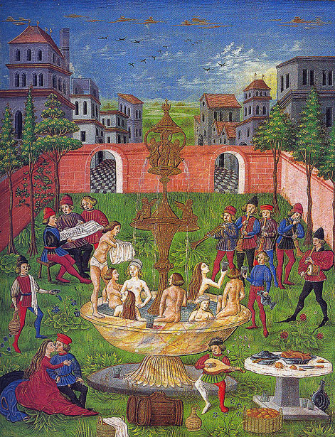 Escena musical en el jardín. Miniatura del códice "de Sphaera". Anónimo italiano del s. XV.