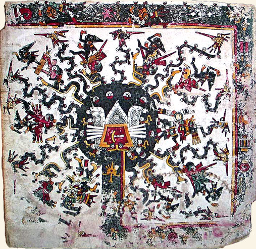 Resurrección de Quetzalcóatl como lucero vespertino. Detalle del Códice Borgia.