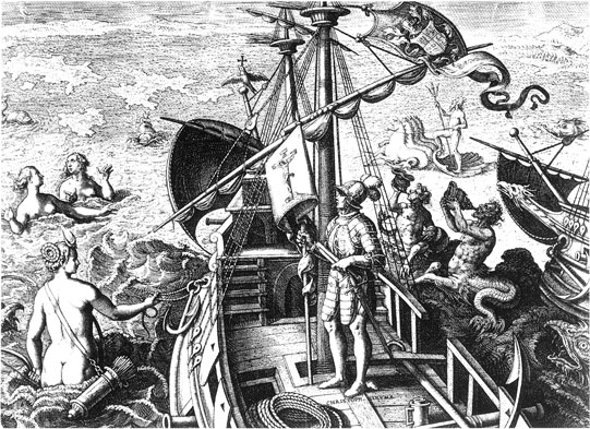 Colón llega a América. Americae Retectio, Antwerp, c. 1585.