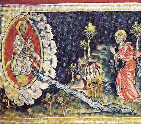 La revelación del Ángel a Juan. Tapiz de Angers, Francia, s. XIV.