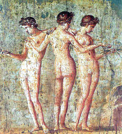 Las Tres Gracias. Fresco de Pompeya. Museo Arqueológico de Nápoles.