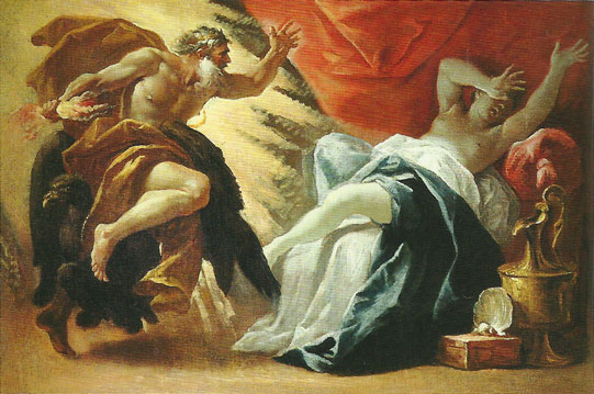 Zeus mostrándose a Sémele en todo su esplendor, Luca Ferrari (1671-1753).