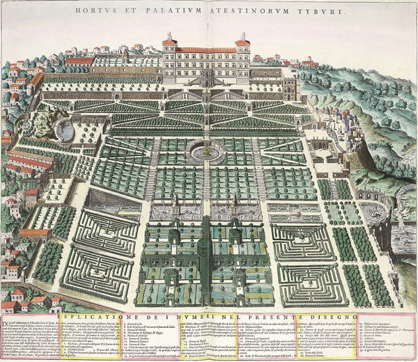 Plano de los jardines de Villa d’Este, Tívoli (1573).