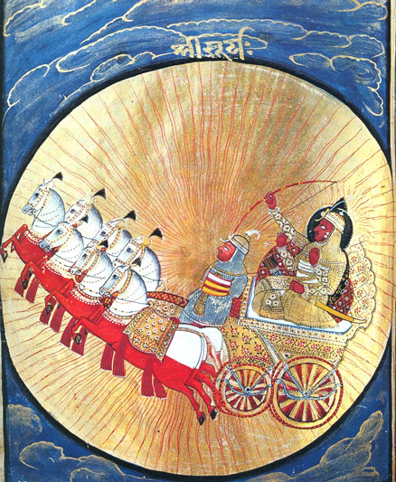 Carro solar de Surya. Miniatura hindú, s. XVIII.