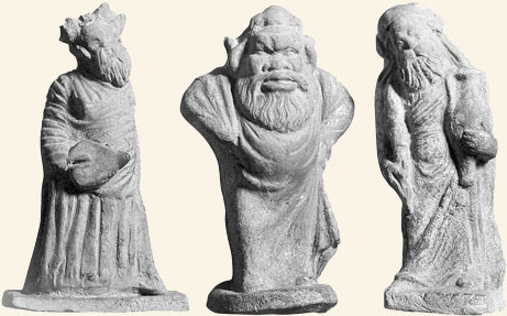 Estatuillas de Tanagra. Figuras de la comedia del arte romana y de la farsa. Actores cómicos, Museo del Louvre, París.