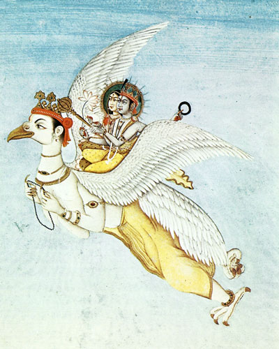 El ave Gáruda con Krishna y Radha.