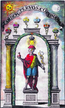 Jano hermético-alquímico grabado coloreado - Barón Urbigerous, 1705
